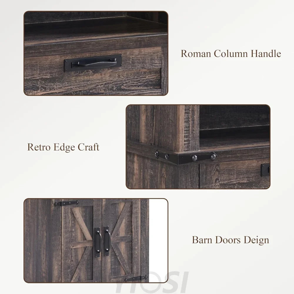 72" Tall Farmhouse Bookcase with Barn Door and Storage Cabinet