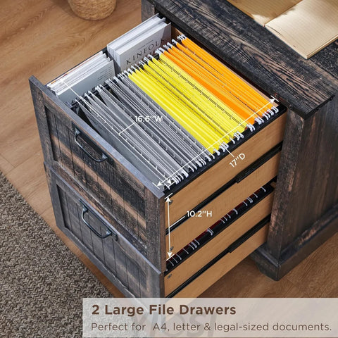 72" Tall Farmhouse Bookshelf with File Drawers and Storage