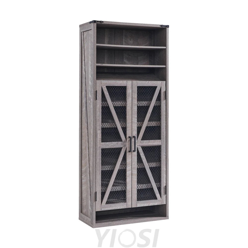72’’ Tall Farmhouse Shoe Cabinet – Mesh Door Adjustable Shelves