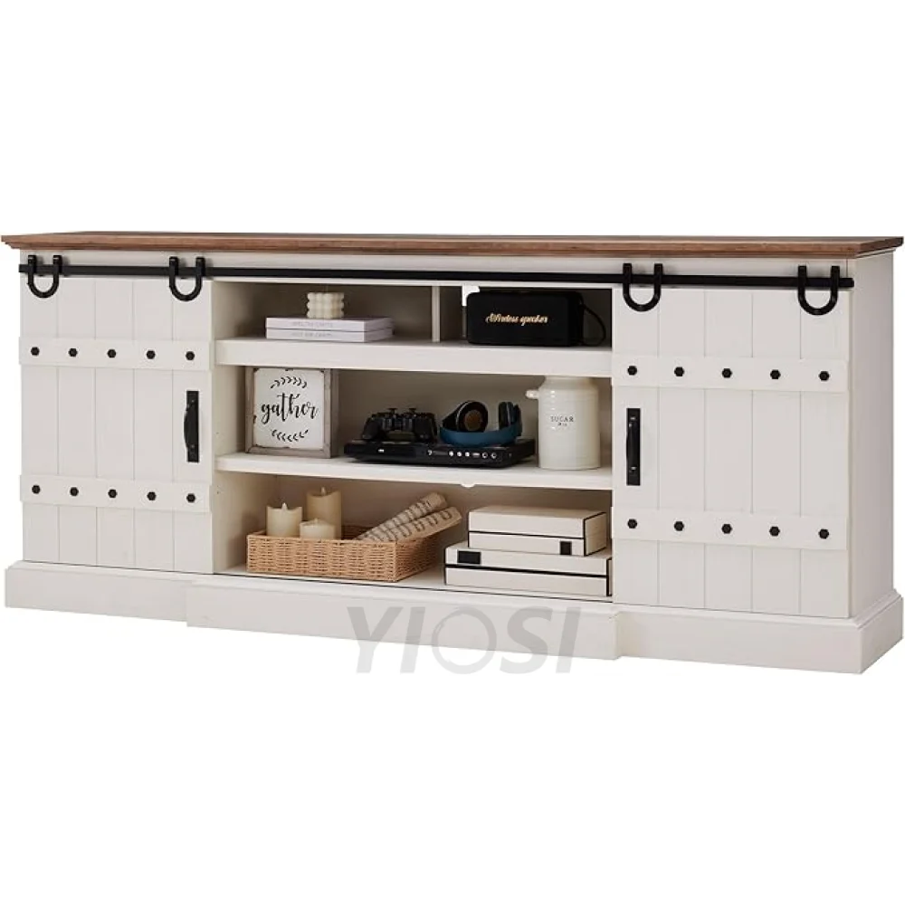 OKD 75" Rustic Farmhouse TV Stand with Sliding Barn Door