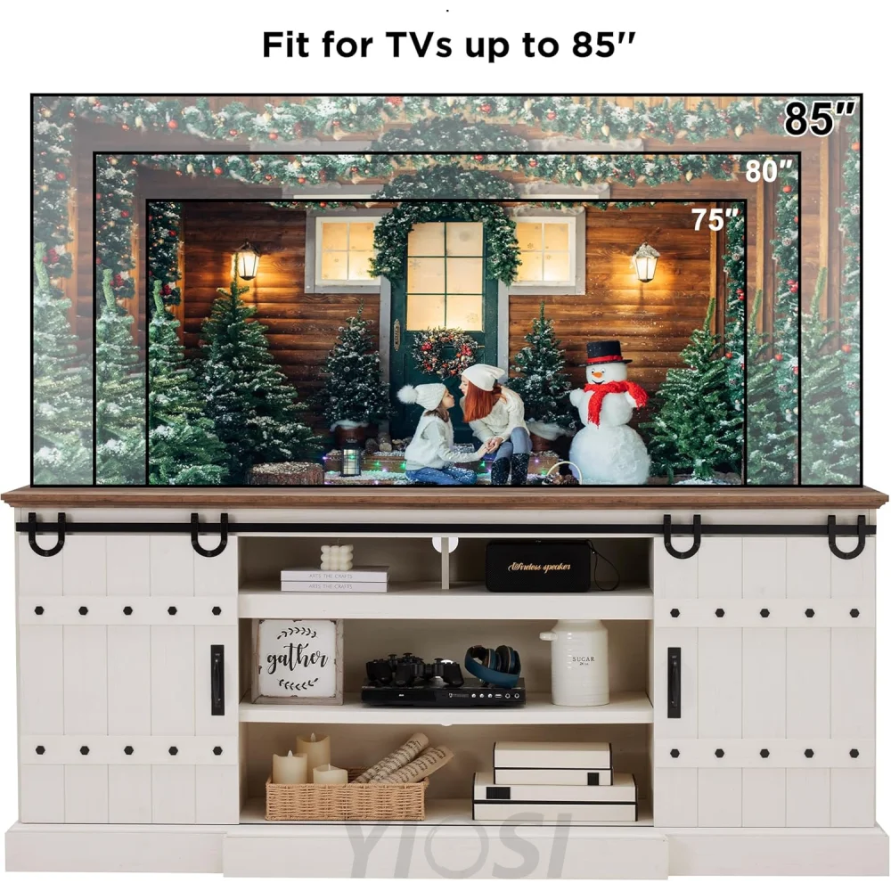 OKD 75" Rustic Farmhouse TV Stand with Sliding Barn Door