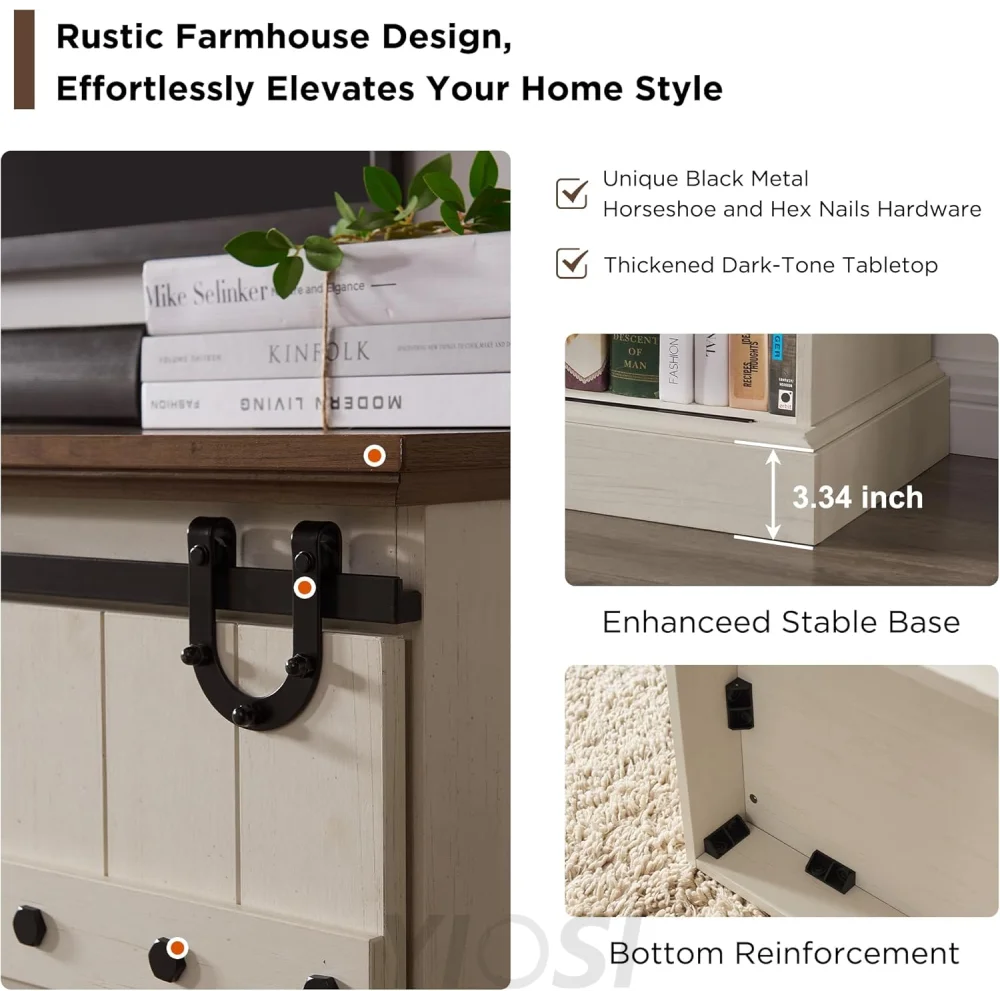 OKD 75" Rustic Farmhouse TV Stand with Sliding Barn Door