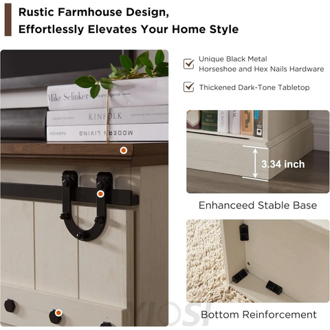 OKD 75" Rustic Farmhouse TV Stand with Sliding Barn Door