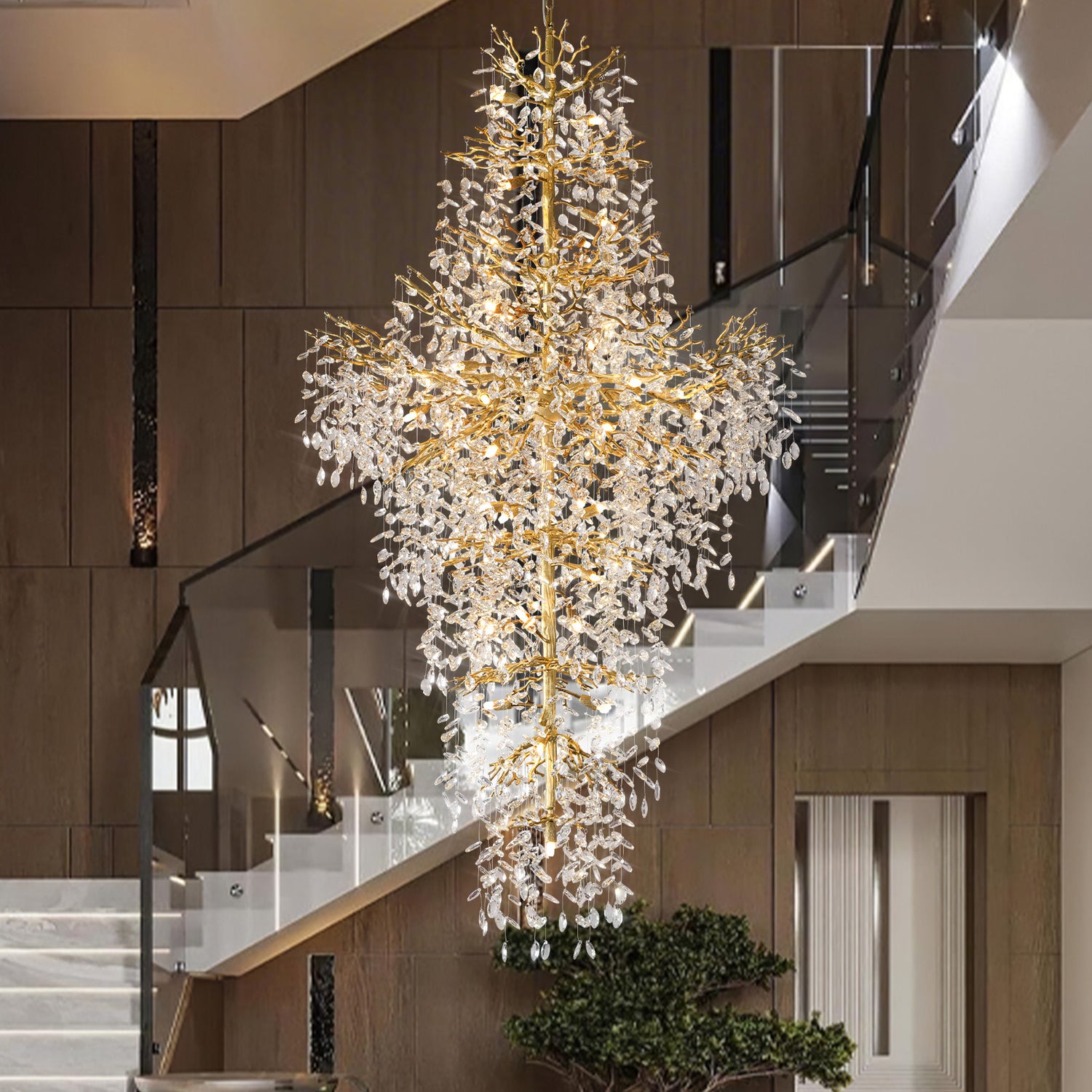 Marquise Double-Layer Branch Staircase Chandelier 2300 - Gold
