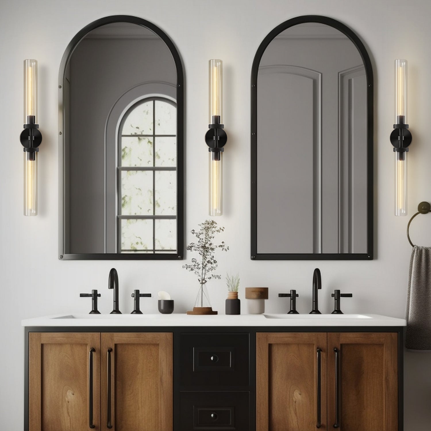 Duo Ribbed Wall Sconce Single - Black