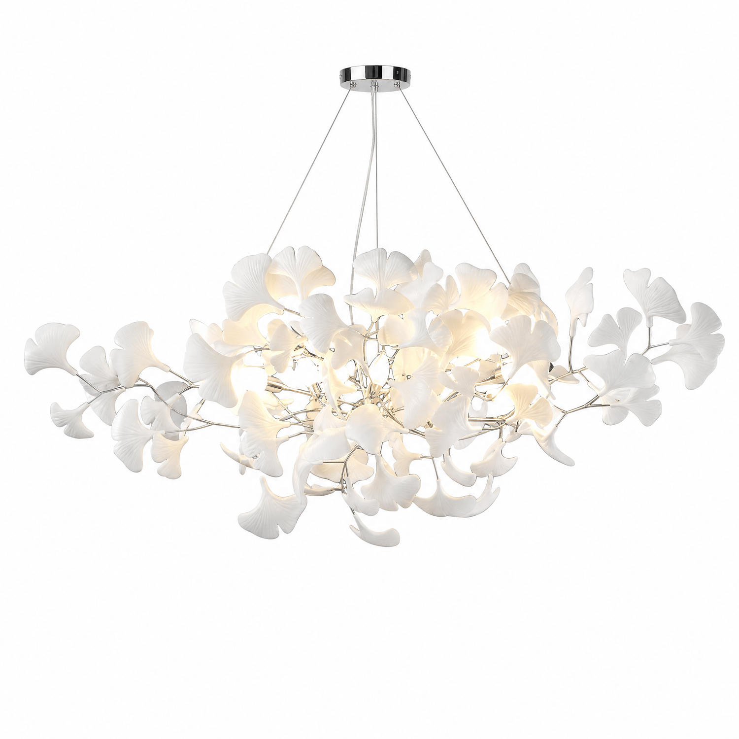 Ceramic-Ginkgo Leaf Pendant Light 1500 10-Light - Silver