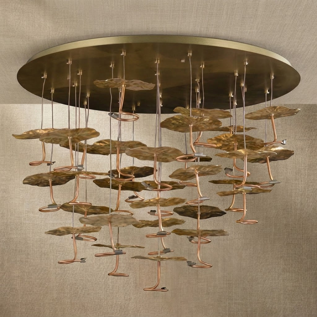 Yiosi Grand Copper flush mount ceiling lamp Style A alternate view — modern lotus pad detail