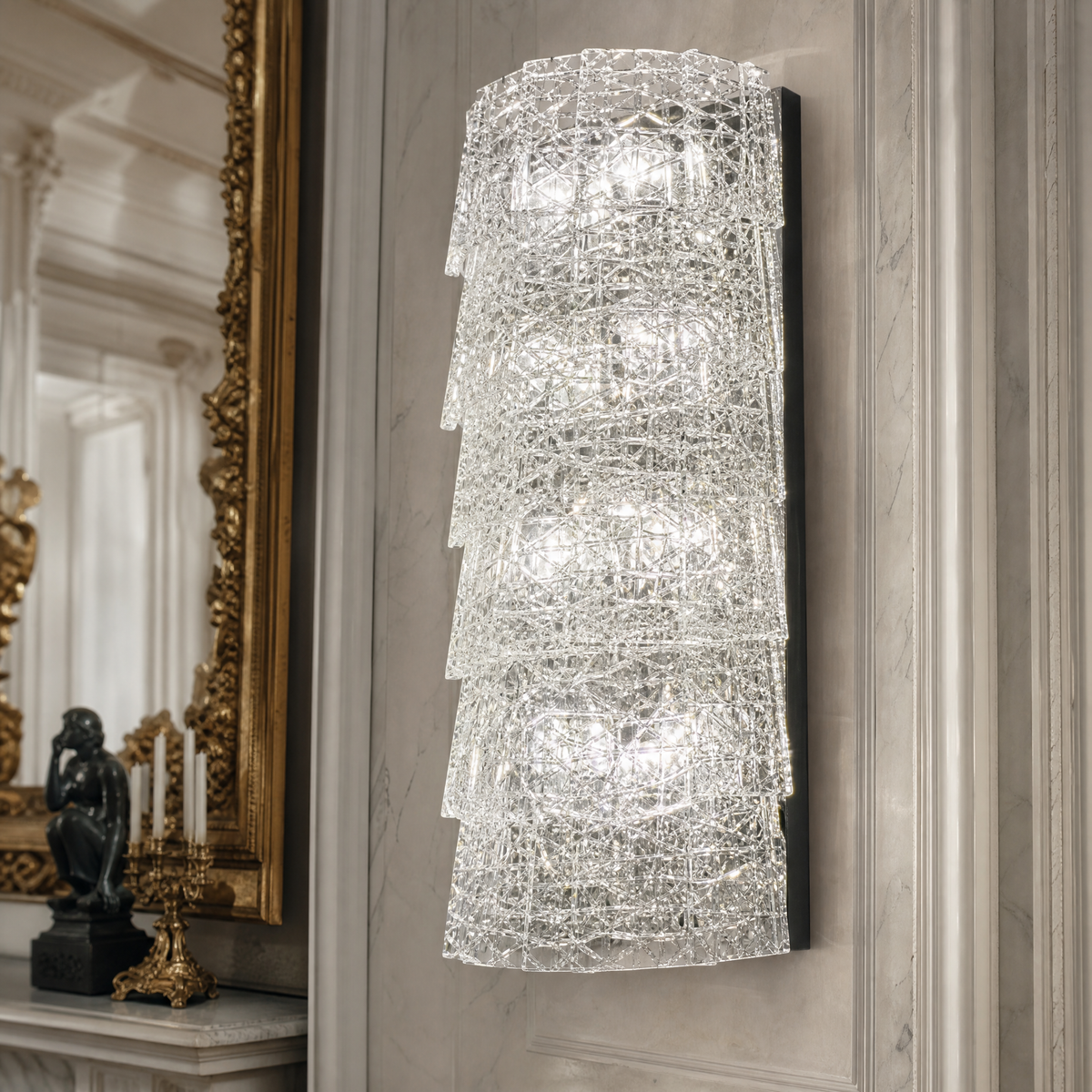 8-Light Five-Tier Grid Glass Wall Sconce