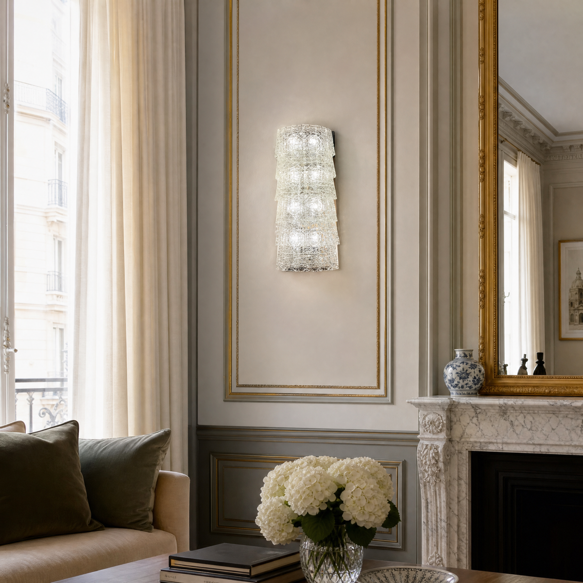 8-Light Five-Tier Grid Glass Wall Sconce