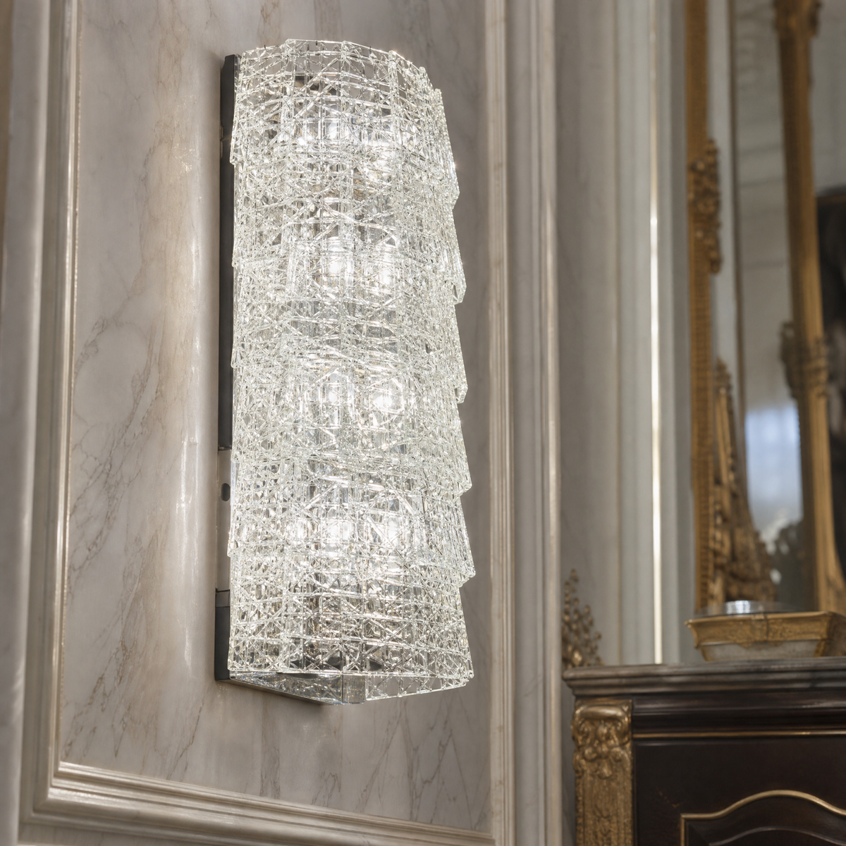 8-Light Five-Tier Grid Glass Wall Sconce