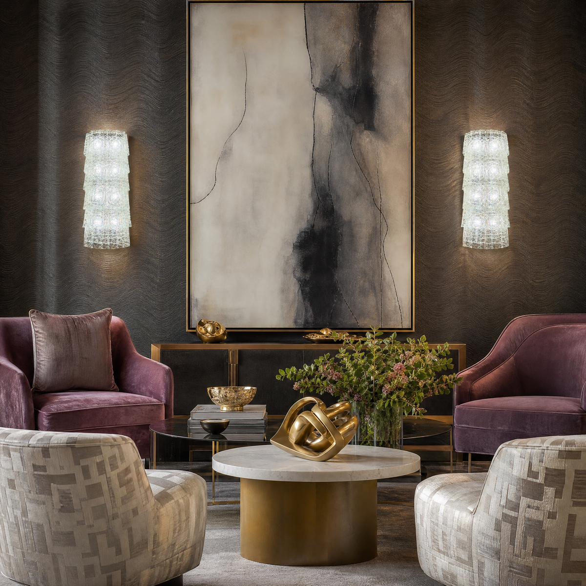 8-Light Five-Tier Grid Glass Wall Sconce