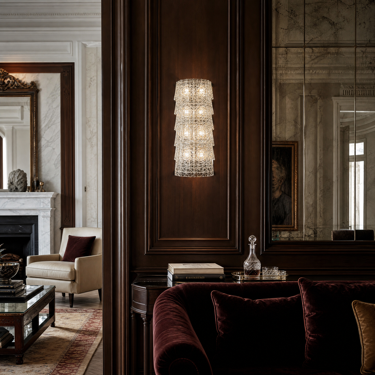 8-Light Five-Tier Grid Glass Wall Sconce