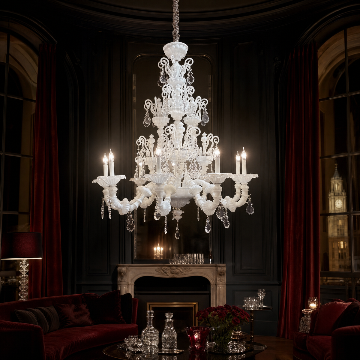 8-Light Tiered Candle Opaque Glass Chandelier