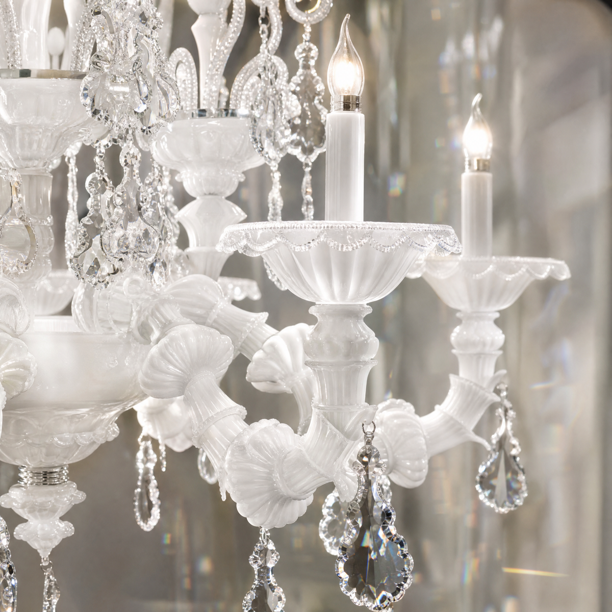 8-Light Tiered Candle Opaque Glass Chandelier