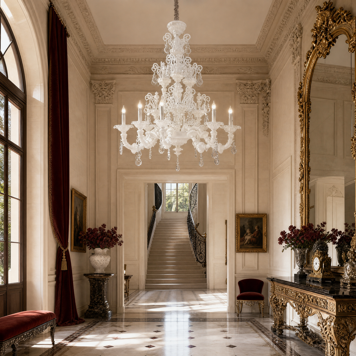 8-Light Tiered Candle Opaque Glass Chandelier