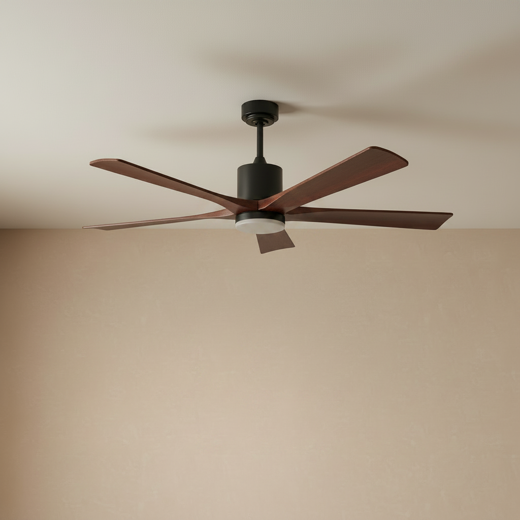 60" 5-Blade Wood Ceiling Fan with LED Disc Light - light off
