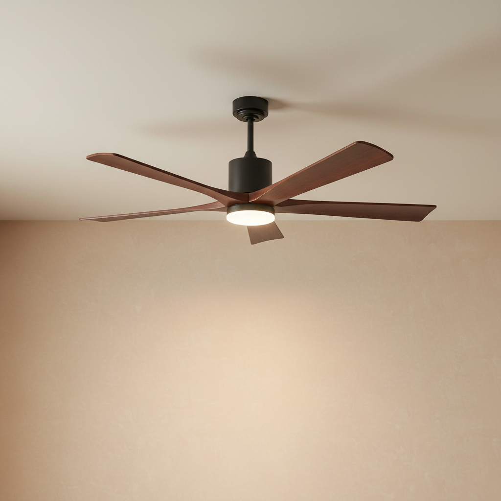 60" 5-Blade Wood Ceiling Fan with LED Disc Light - light on