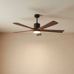 60" 5-Blade Wood Ceiling Fan with LED Disc Light - light on