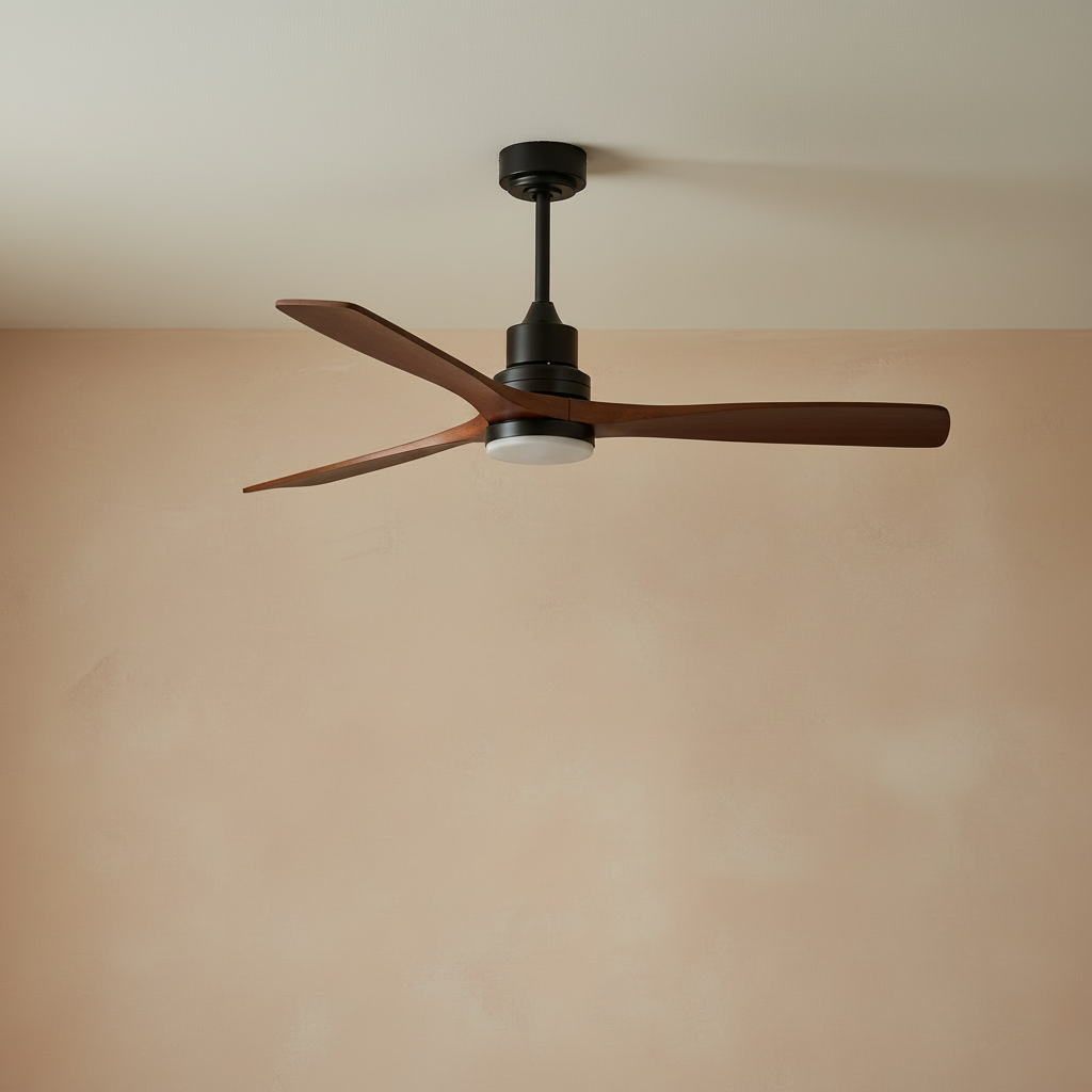 52" Wood Blade Downrod Ceiling Fan with Integrated LED Disc Light - light off