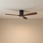 52" Wood Blade Flush Mount Ceiling Fan with LED Disc Light - light off