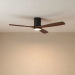 52" Wood Blade Flush Mount Ceiling Fan with LED Disc Light - light on