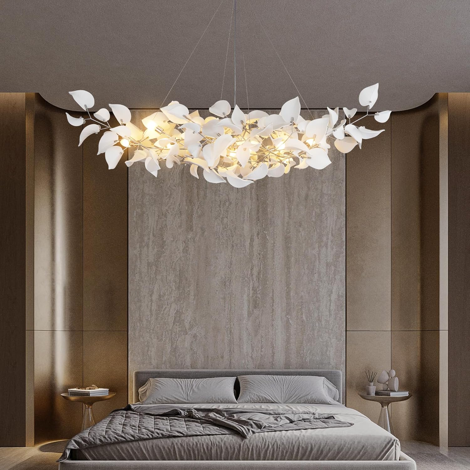 Ceramic Ginkgo Leaf Chandelier L59’’ / Silver