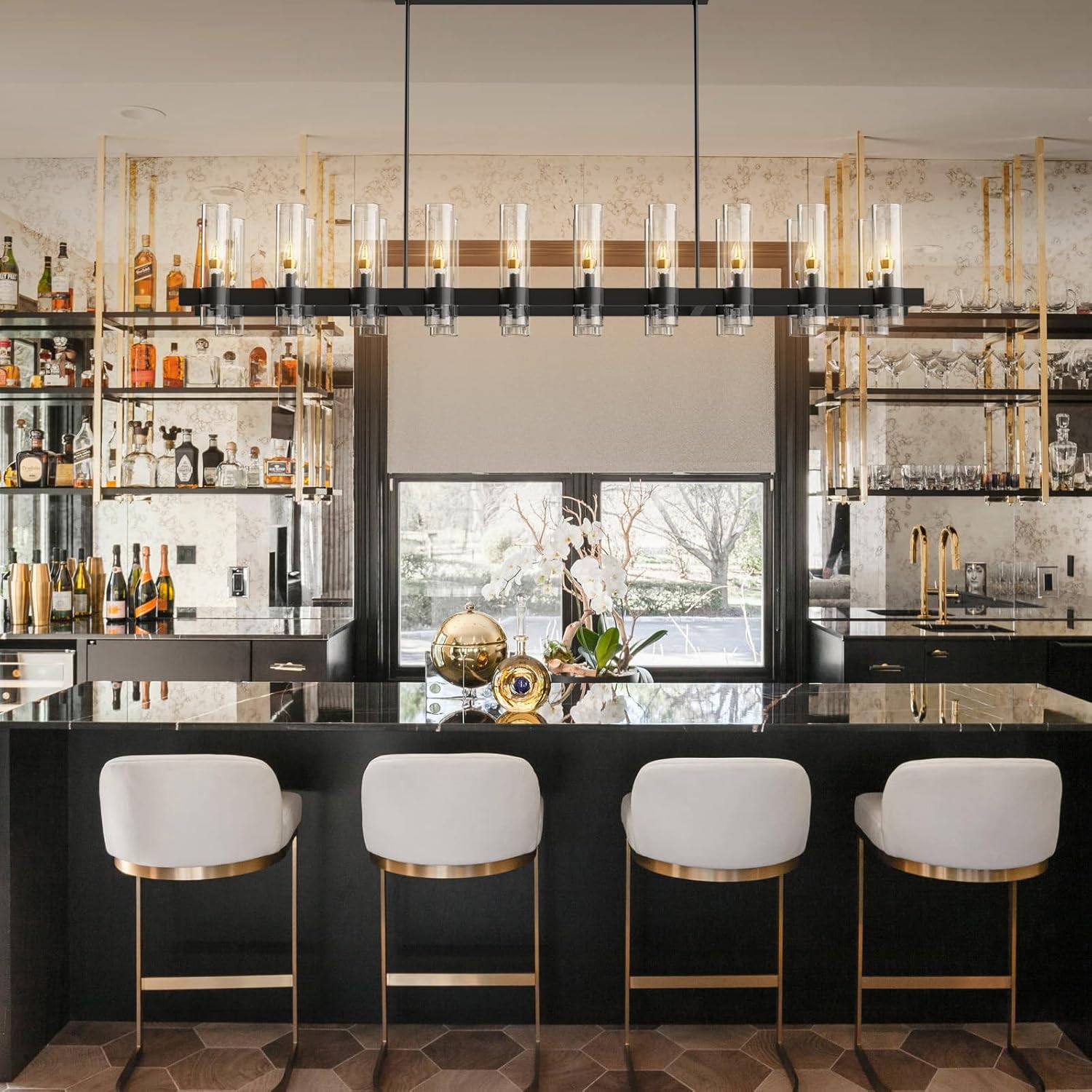 Copper plated modern glass lampshade chandelier