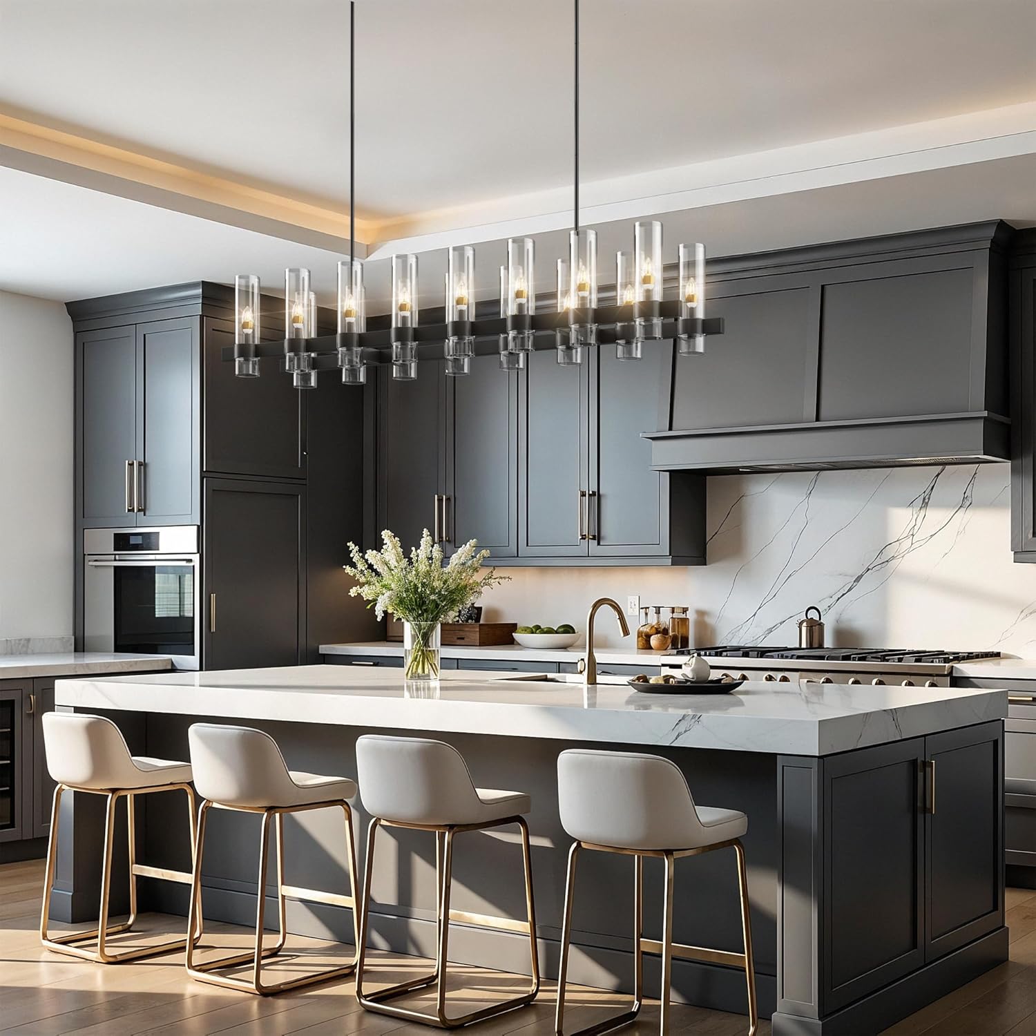Copper-plated modern glass lampshade chandelier