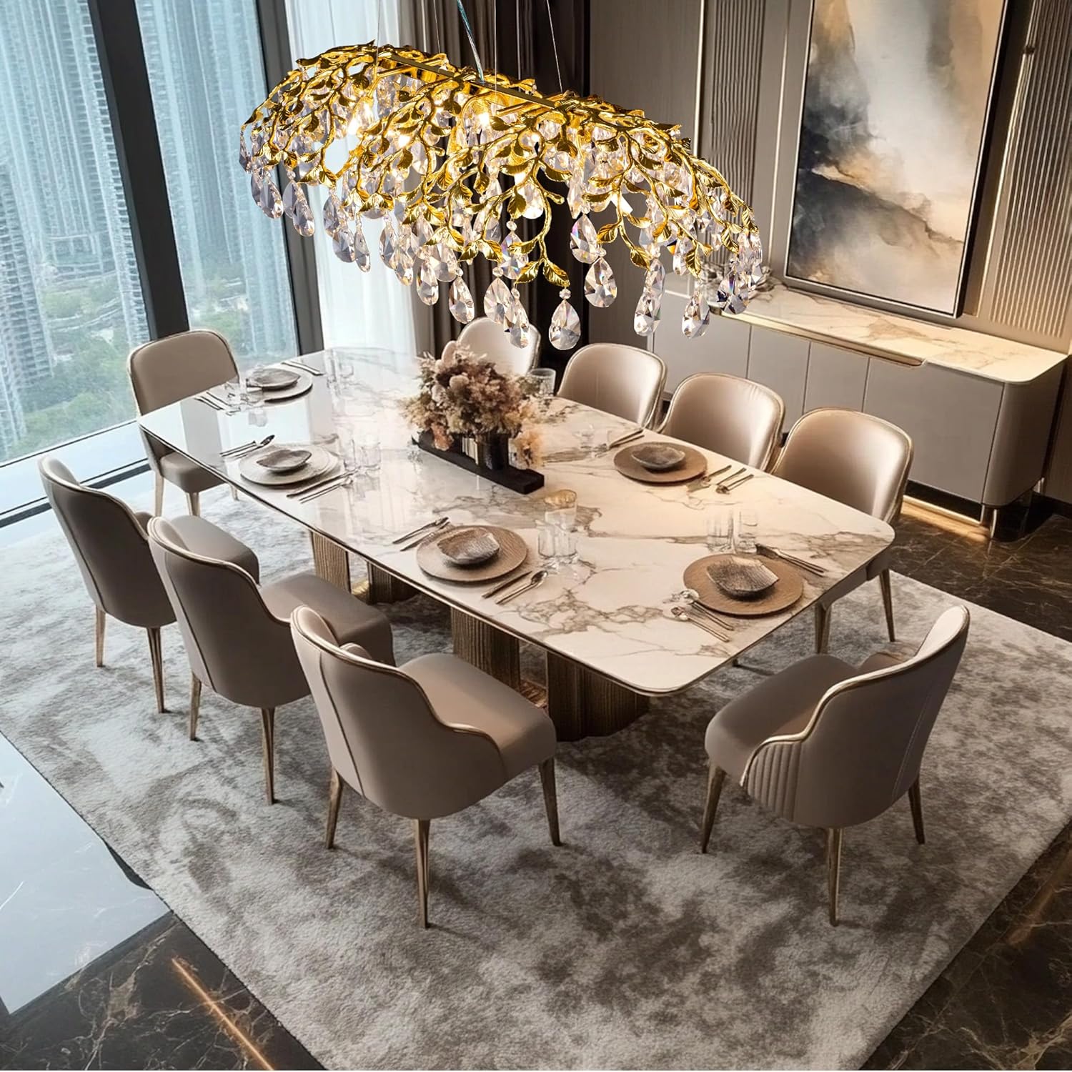 Modern branch-and-leaves-shaped chandelier