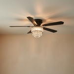 52" Wood Blade Ceiling Fan with Integrated Crystal Chandelier - light off