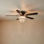 52" Wood Blade Ceiling Fan with Integrated Crystal Chandelier - light on