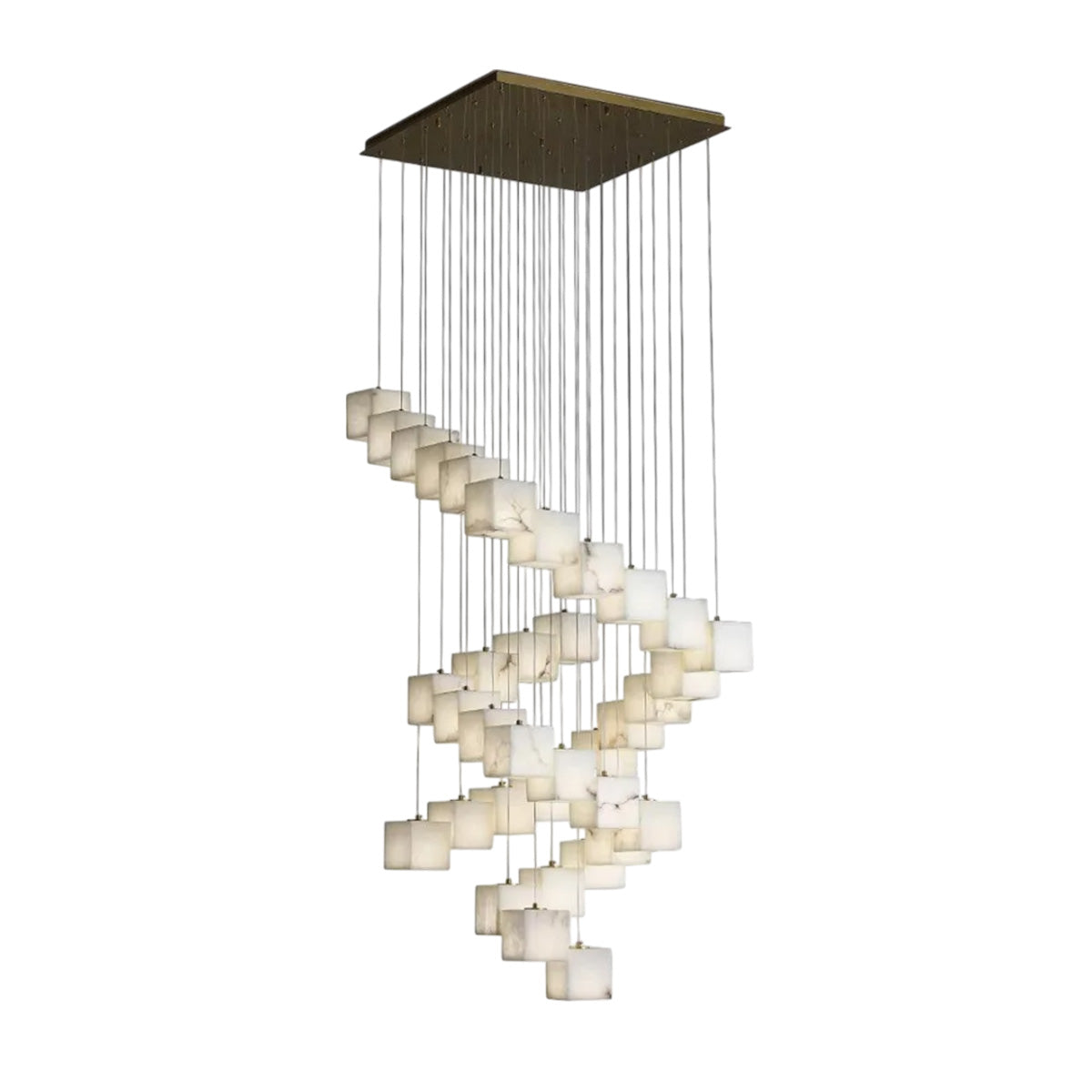 Gold White Alabaster Box Pendant Light – Geometric Ceiling Fixture
