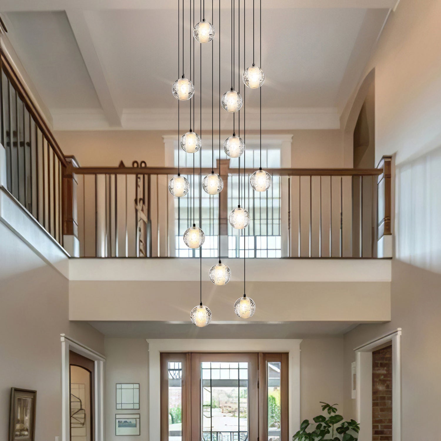Bubble 14-Light Staircase Chandelier - Black