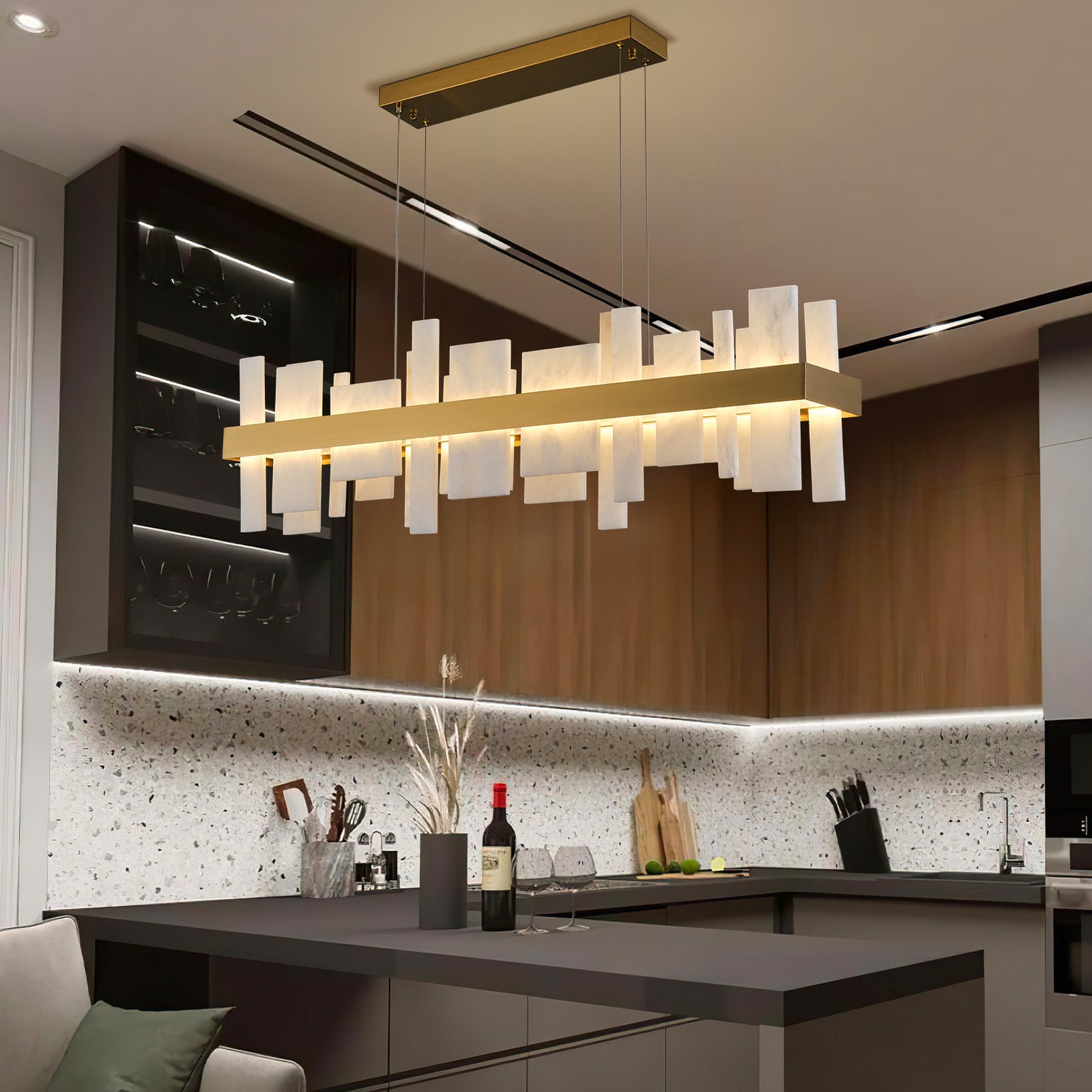 Marble Tile Linear Dining Pendant 1200 - Copper