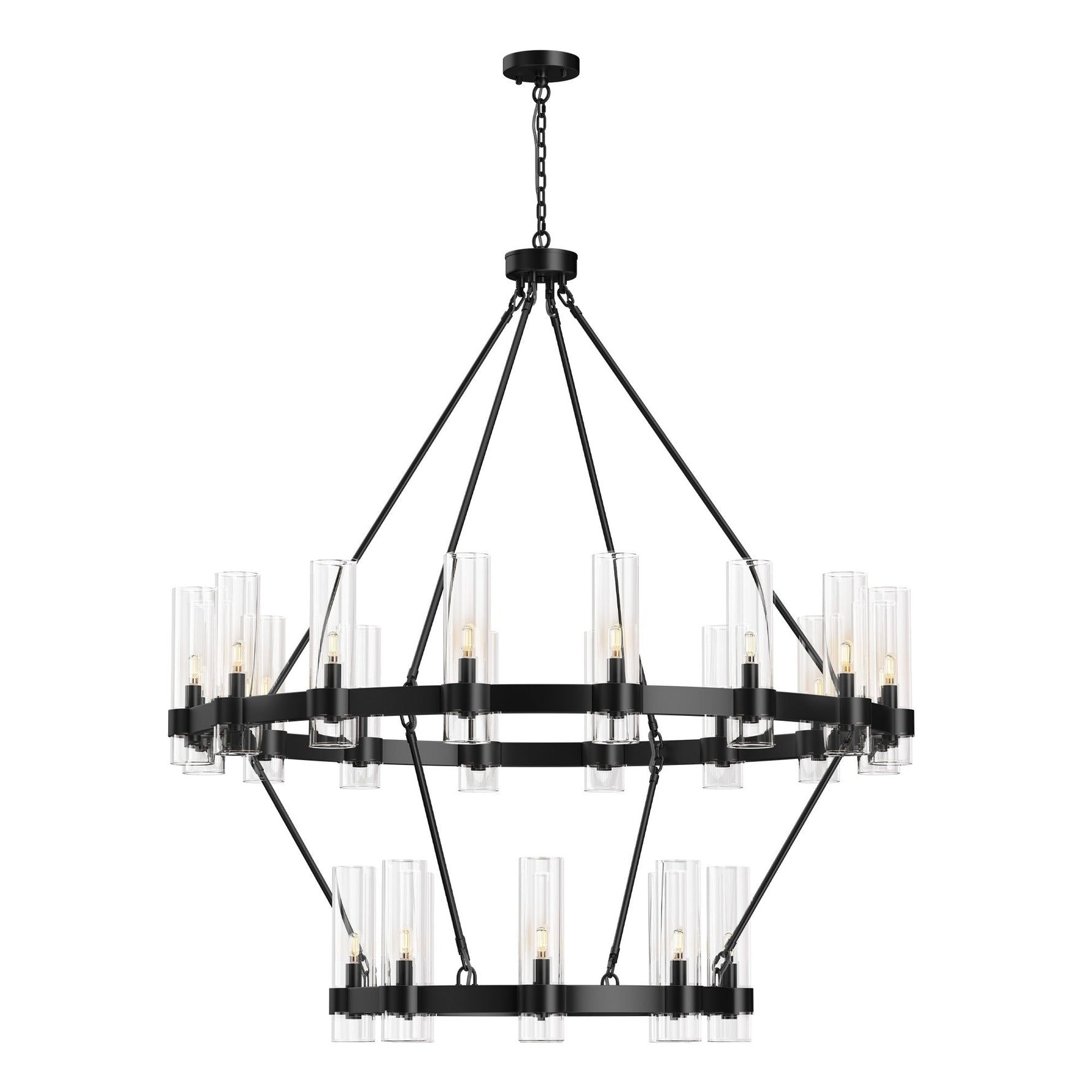 Copper plated modern glass lampshade chandelier 48in 2 Tier / Black