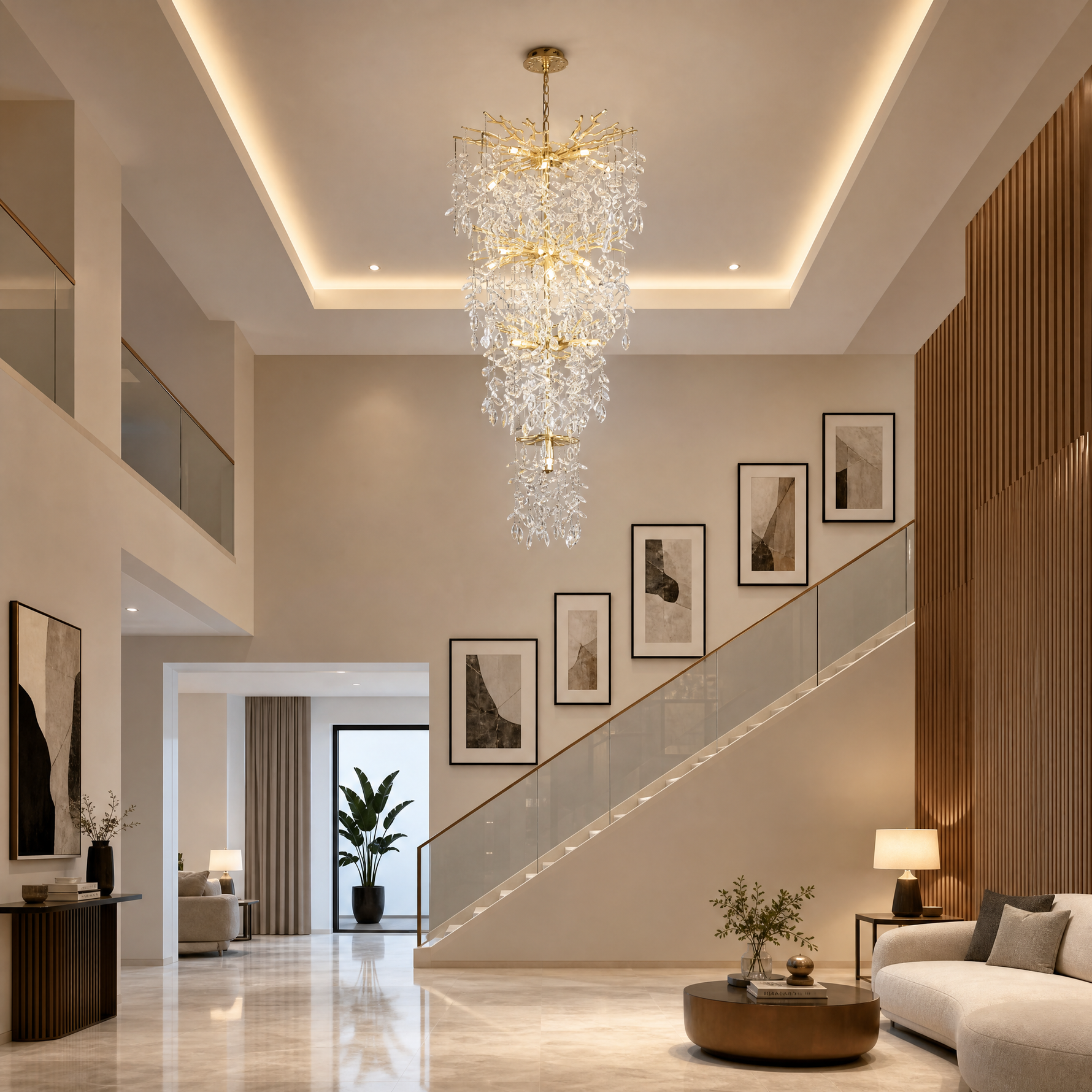 90'' 4-Tier Luxury K9 Crystal Tree Branch Chandelier