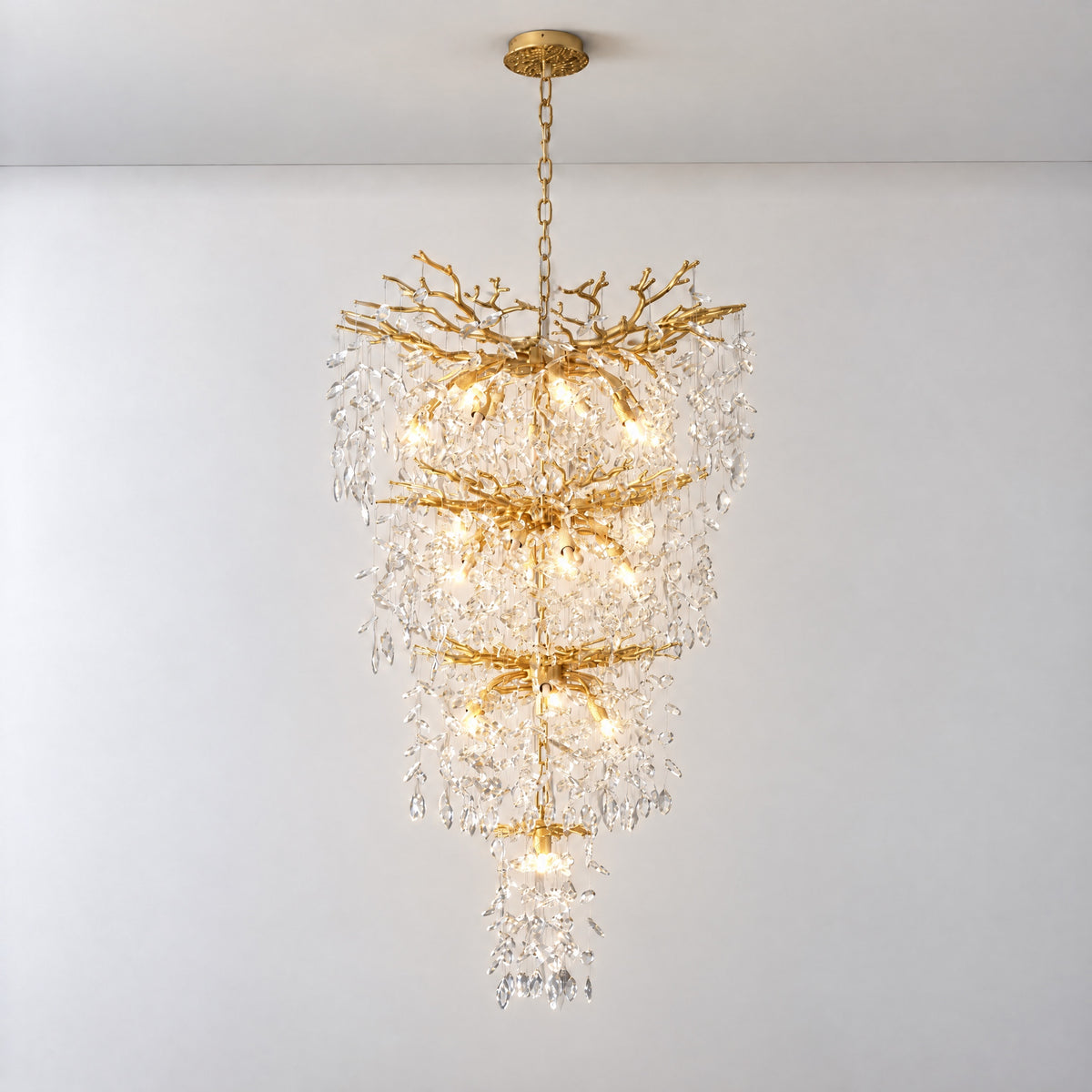 90'' 4-Tier Luxury K9 Crystal Tree Branch Chandelier
