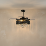 Clear Acrylic Blade Ceiling Fan with Crystal Chandelier - light off