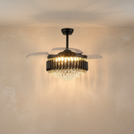 Clear Acrylic Blade Ceiling Fan with Crystal Chandelier - light on