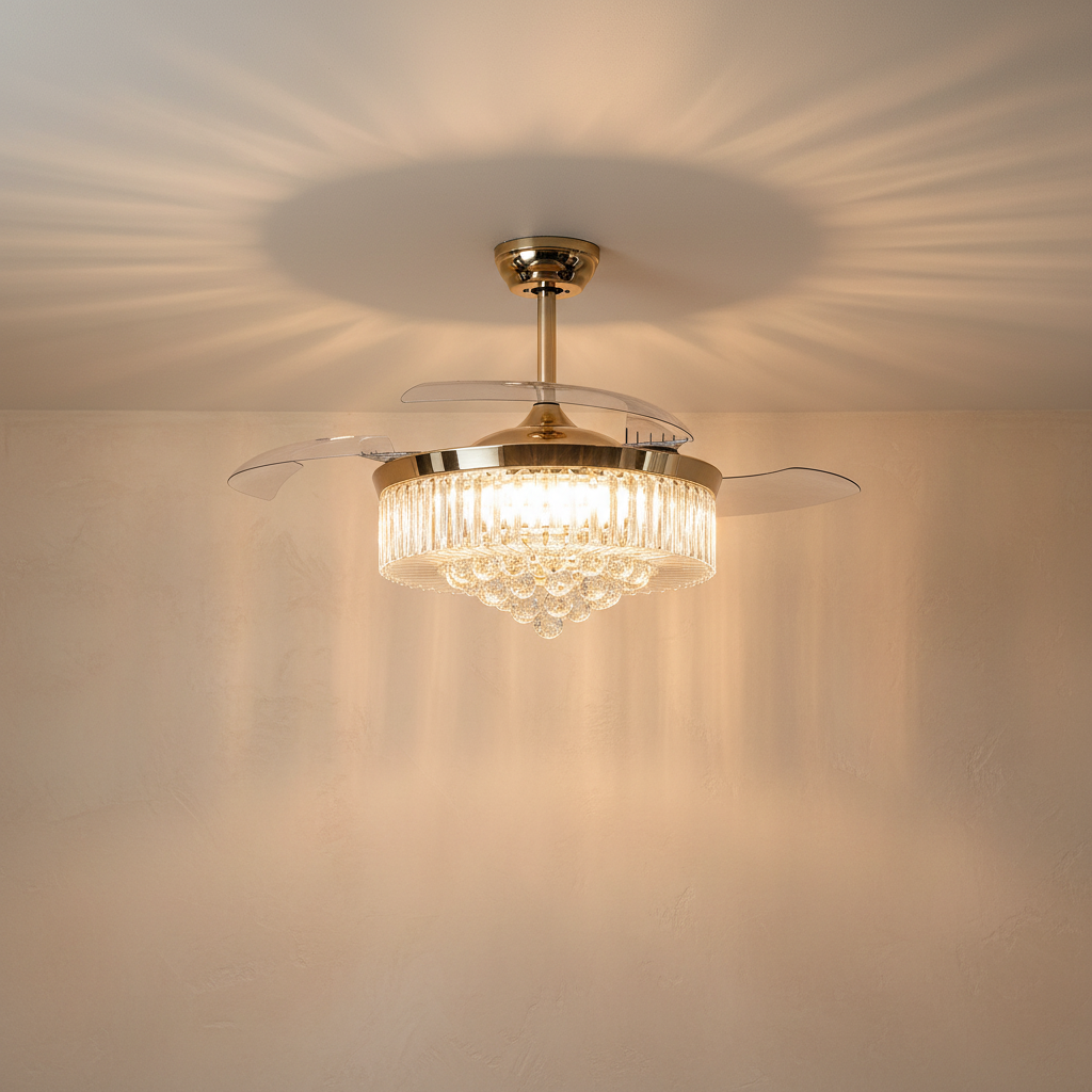 48" Crystal Chandelier Ceiling Fan with Invisible Blades - light on