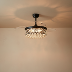 48" Retractable Blade Ceiling Fan with Crystal Drum Chandelier - light on