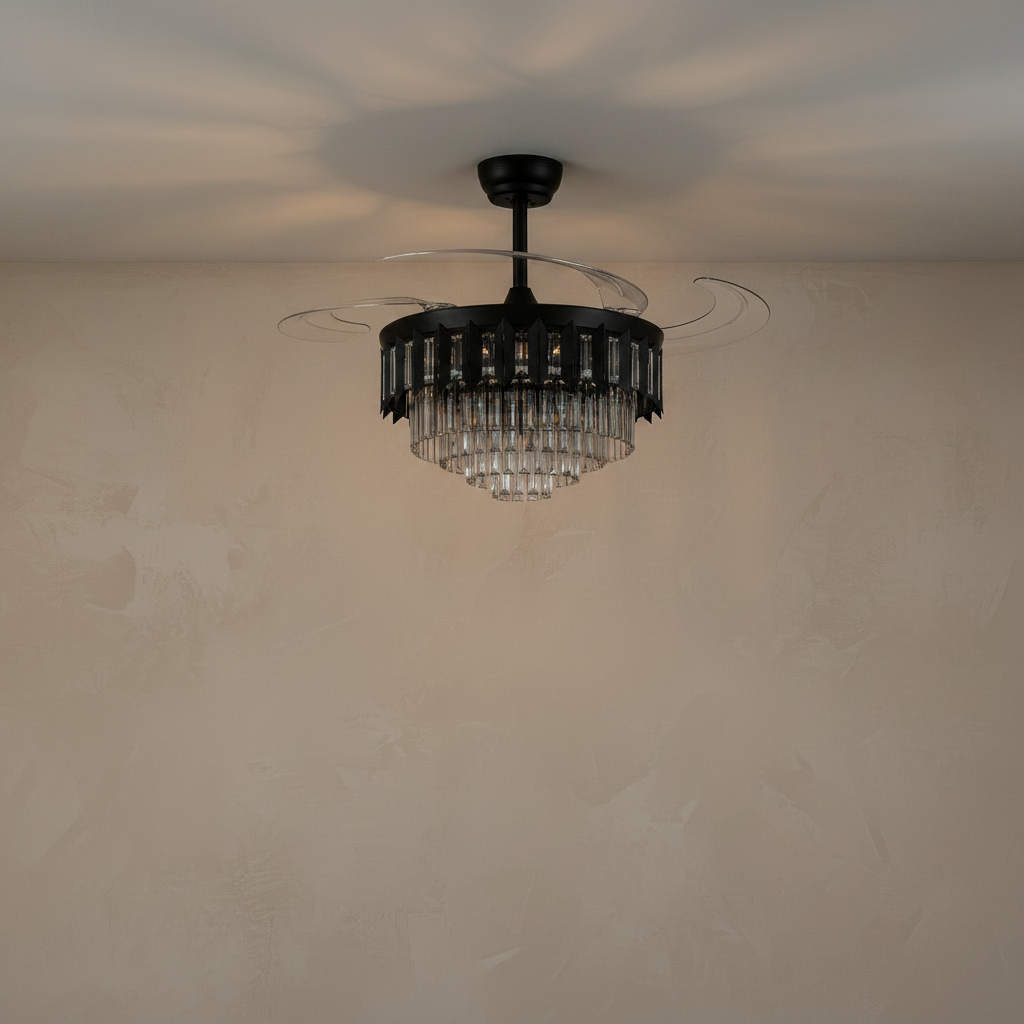 48" Crystal Chandelier Ceiling Fan with Retractable Blades - light off