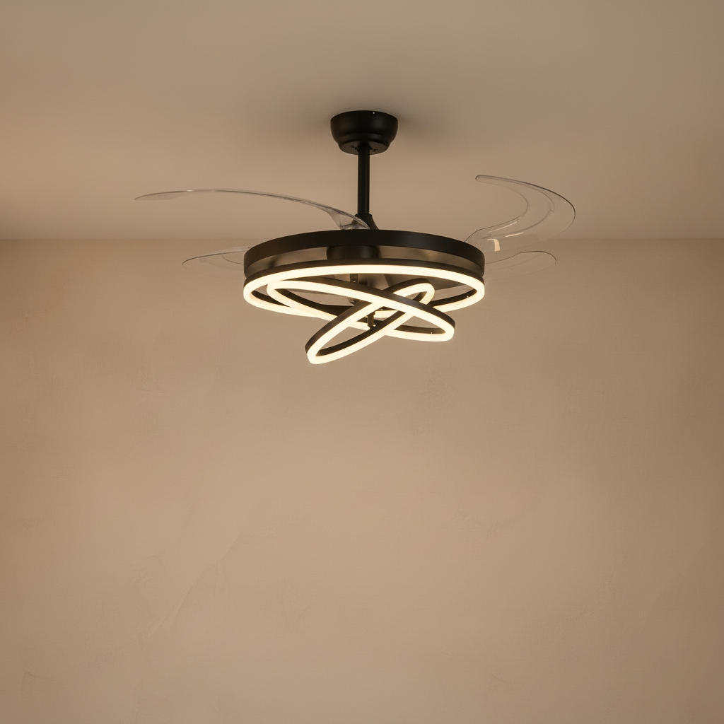 48" Retractable Blade Ceiling Fan with Integrated LED Ring Light - light off