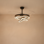 48" Retractable Blade Ceiling Fan with Integrated LED Ring Light - light on
