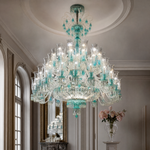 91-Light Tiered Teal Tulip Glass Chandelier