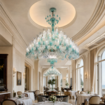 91-Light Tiered Teal Tulip Glass Chandelier