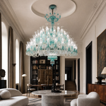 91-Light Tiered Teal Tulip Glass Chandelier