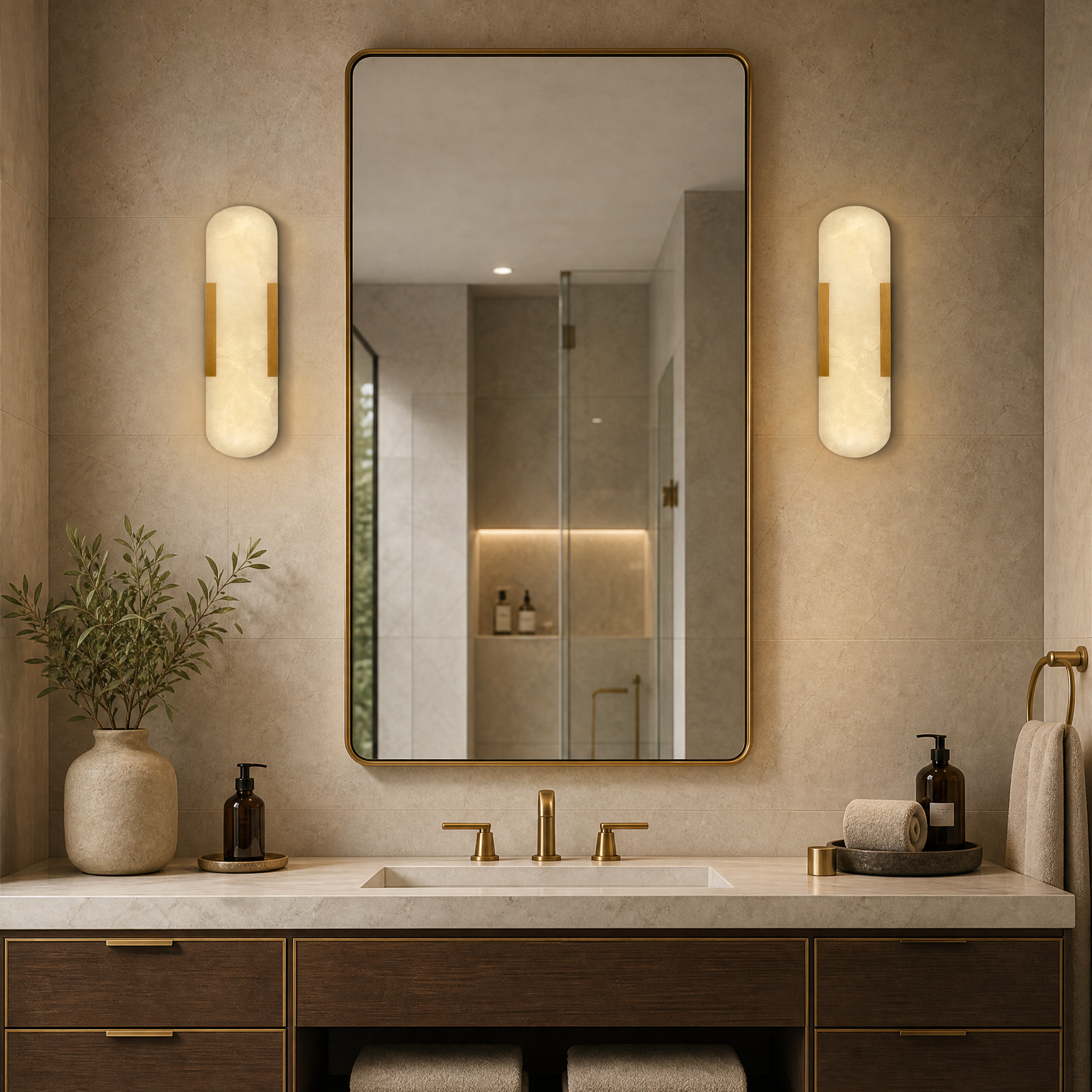 910 Cylindrical Alabaster Wall Lamp - Black Single