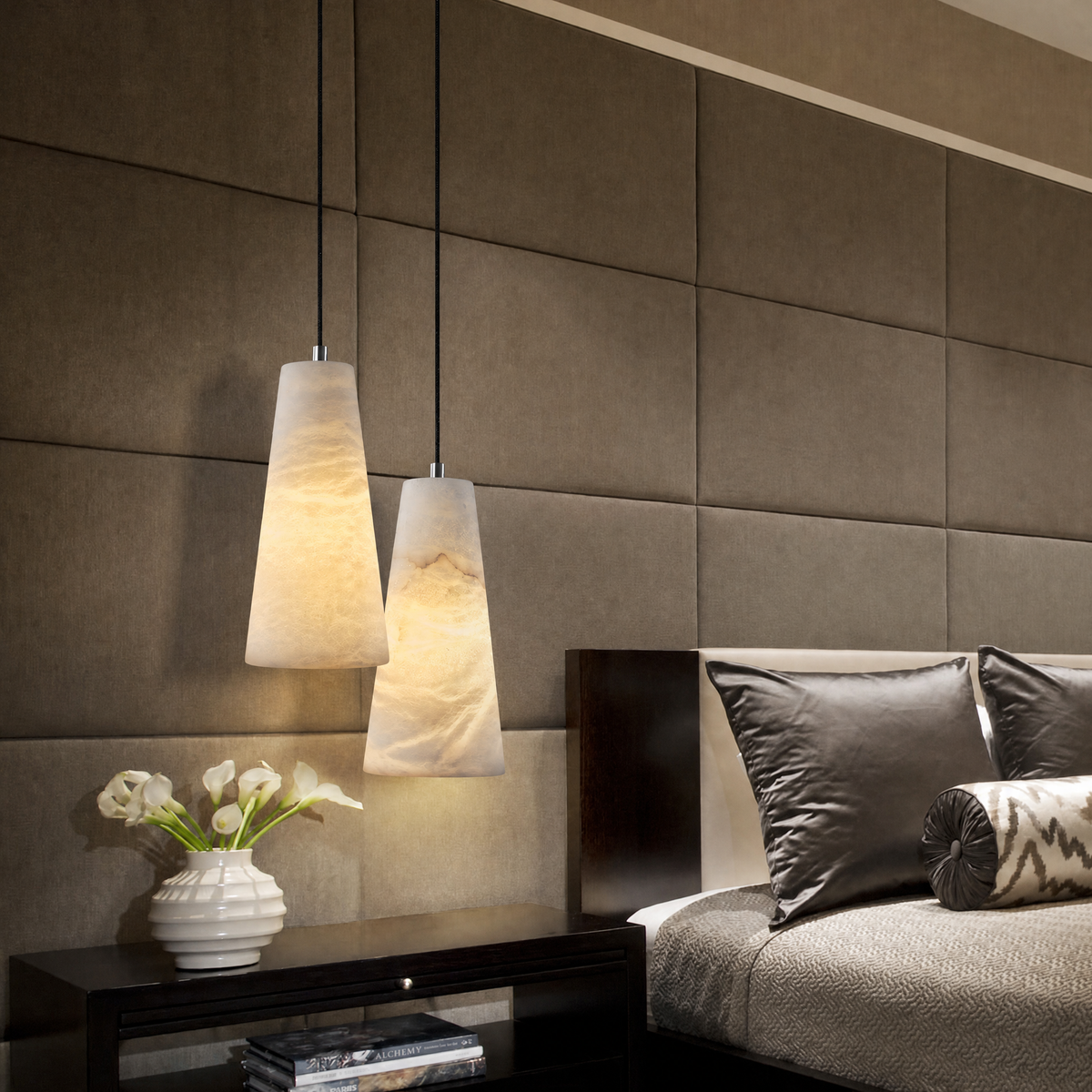 910 Cylindrical Alabaster Wall Lamp - Black Single - Change Supplier