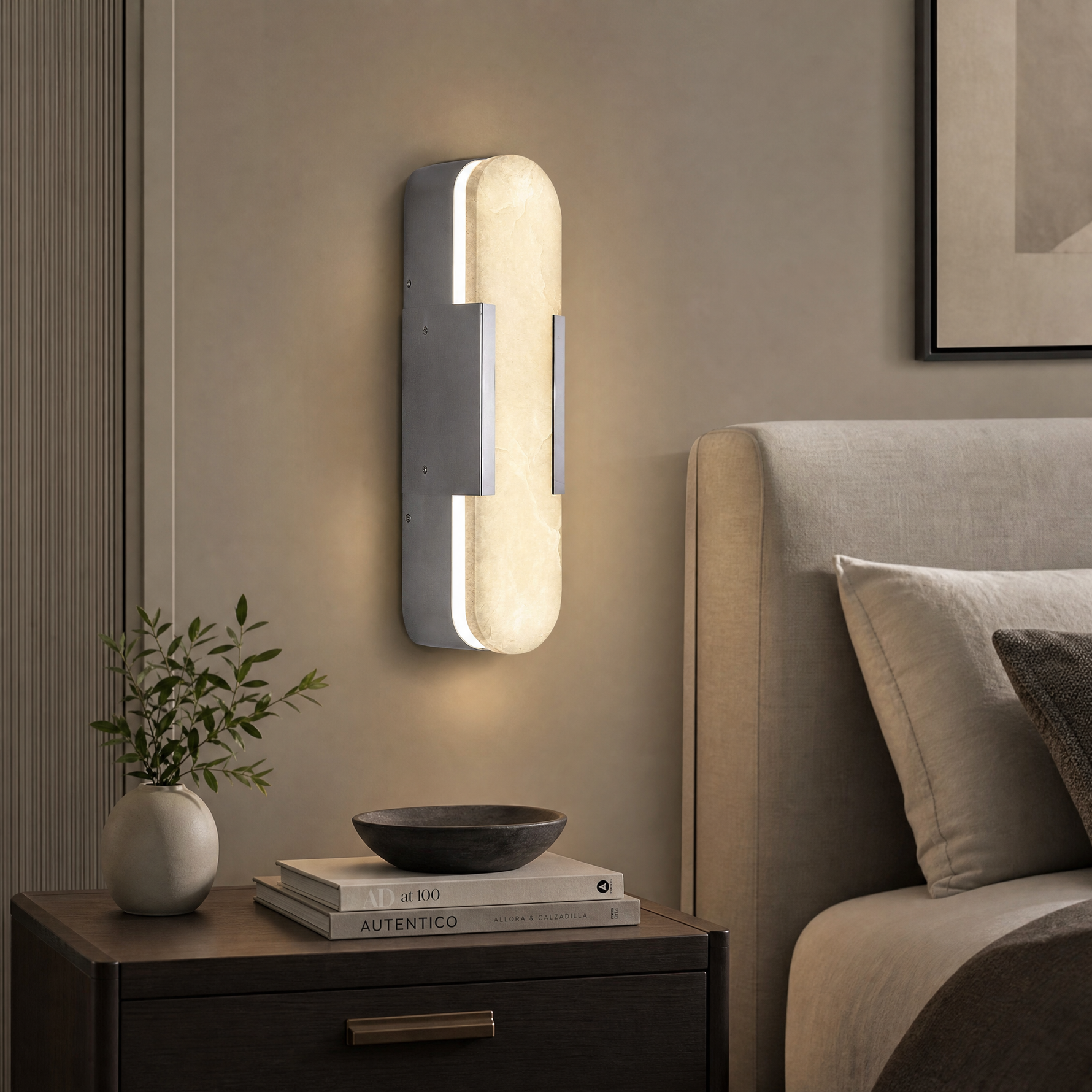 910 Cylindrical Alabaster Wall Lamp - Copper Single